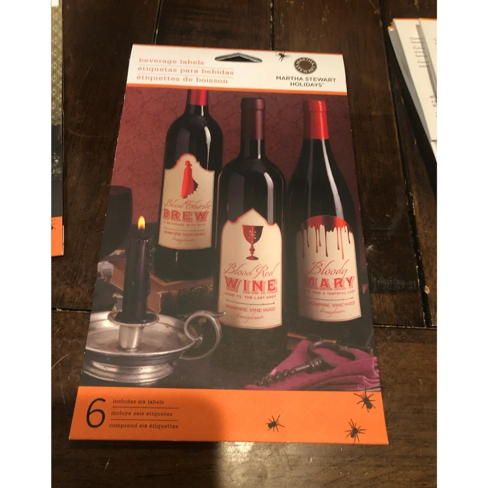 NWT MARTHA STEWART Holidays Halloween Party Wine Bottle Adhesive Decor 48 Labels